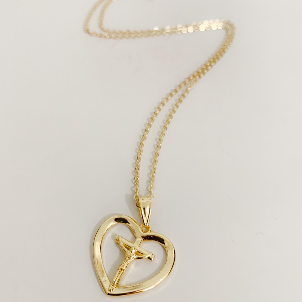 Jesus Heart Cross Necklace | 14k Gold Filled - Picture 4 of 8